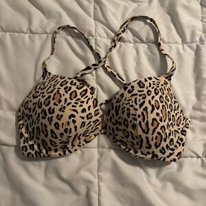 Shade & Shore Leopard Print Bikini Top 36DD Underwire Push Up Swim
